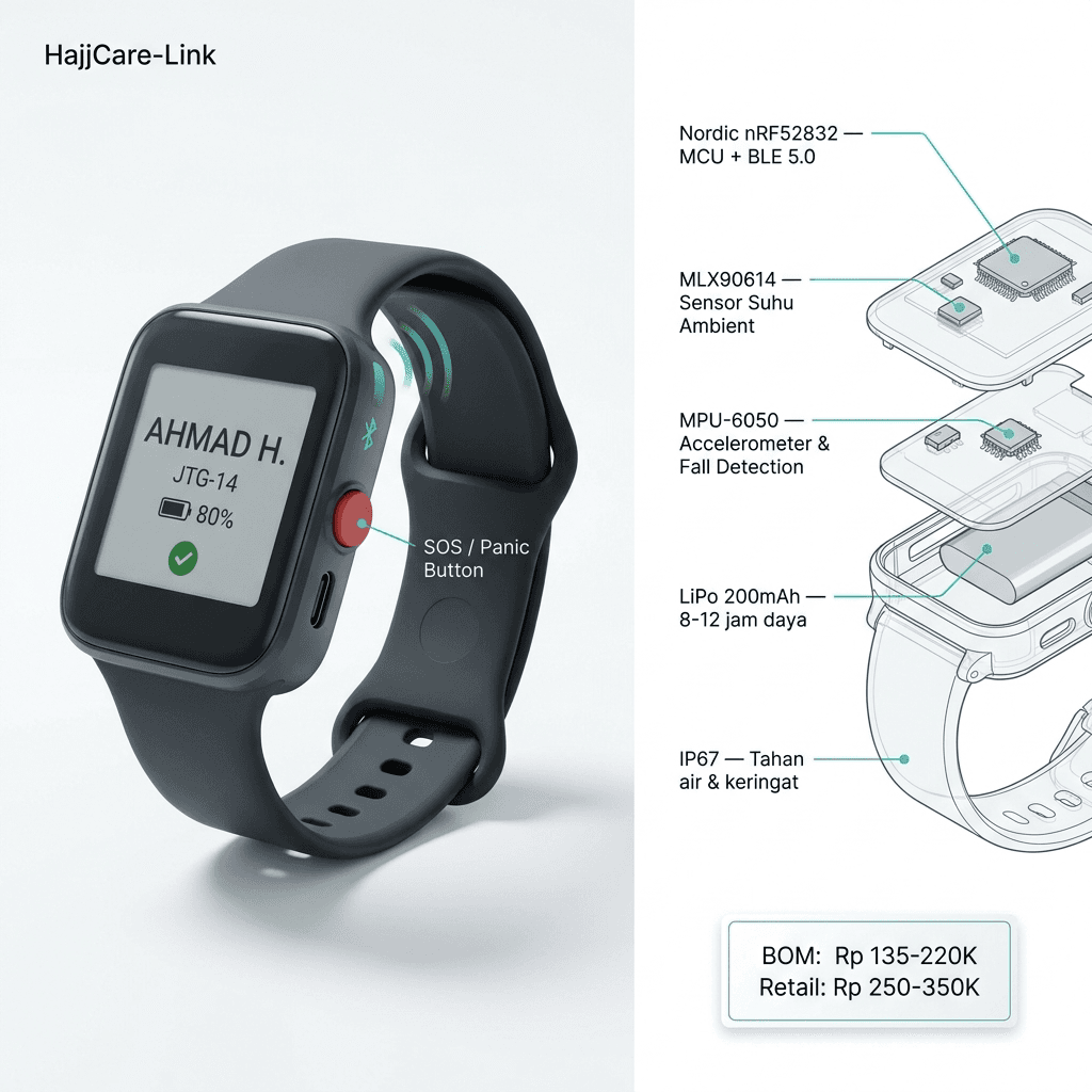 HajjTrack Smart Wearable IoT Device & Engineering Diagram